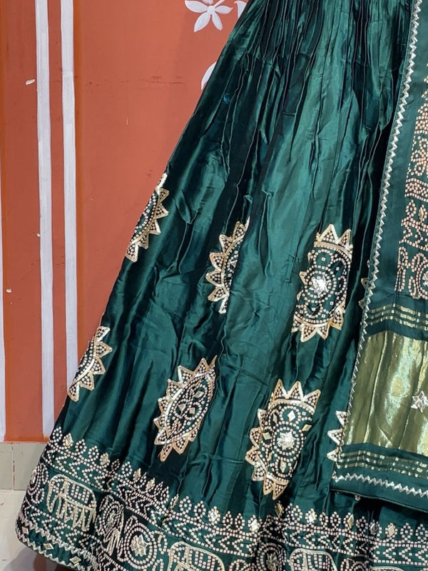 Satin Gazi Silk Bhandej Gota Work Lehenga