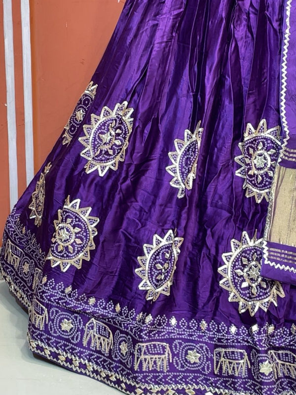 Satin Gazi Silk Bhandej Gota Work Lehenga