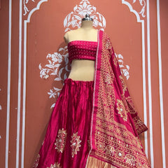 Satin Gazi Silk Bhandej Gota Work Lehenga