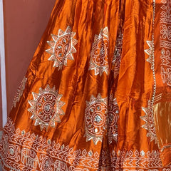 Satin Gazi Silk Bhandej Gota Work Lehenga