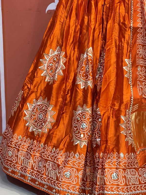 Satin Gazi Silk Bhandej Gota Work Lehenga
