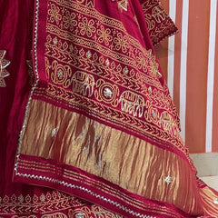 Satin Gazi Silk Bhandej Gota Work Lehenga