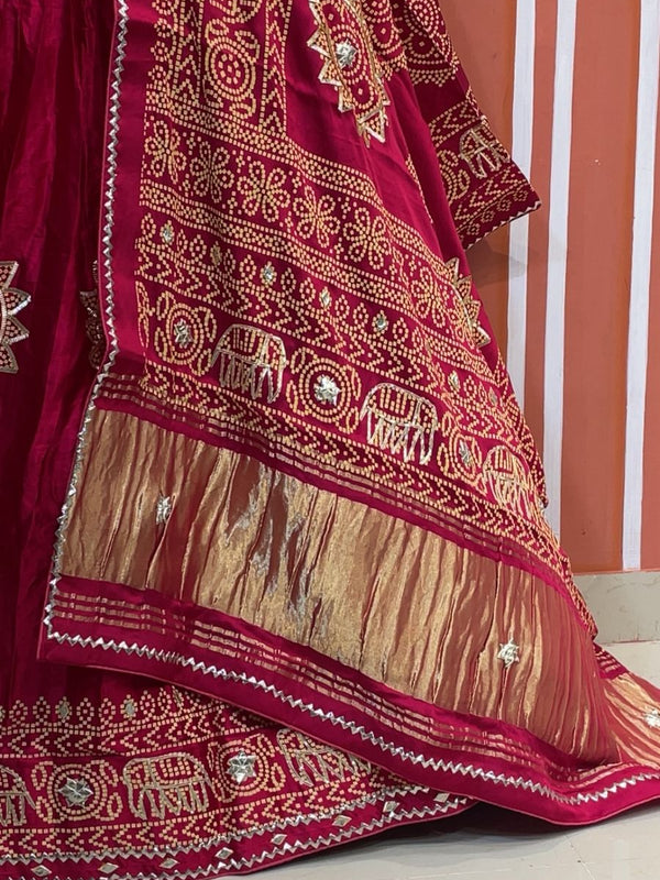 Satin Gazi Silk Bhandej Gota Work Lehenga