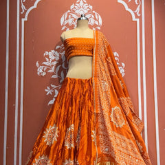 Satin Gazi Silk Bhandej Gota Work Lehenga