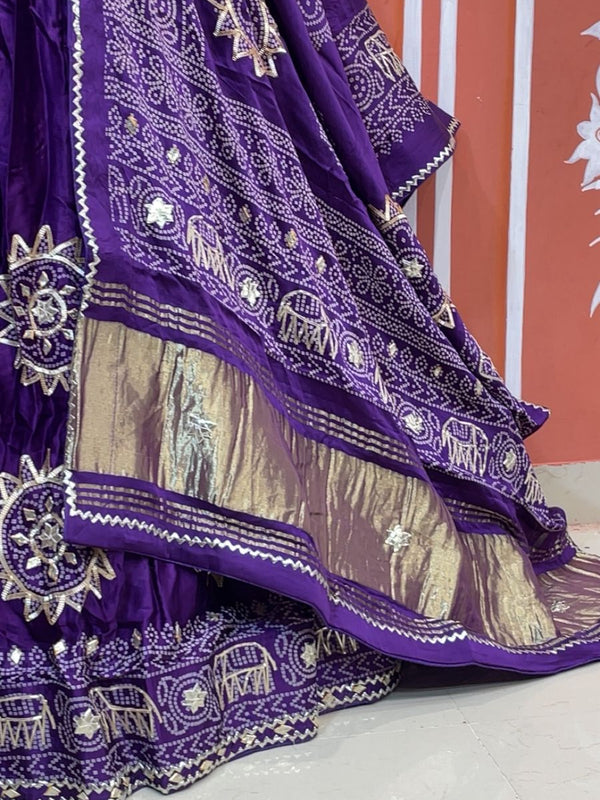 Satin Gazi Silk Bhandej Gota Work Lehenga