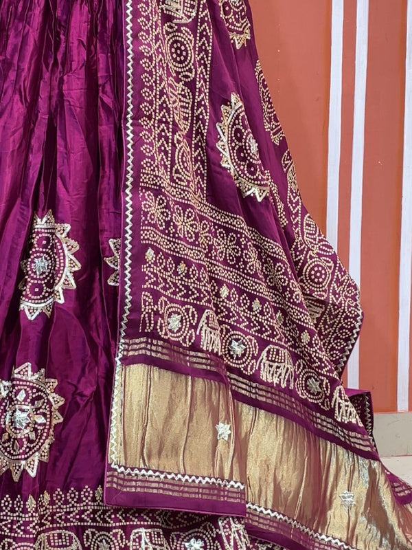 Satin Gazi Silk Bhandej Gota Work Lehenga