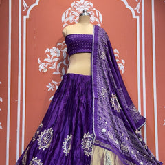 Satin Gazi Silk Bhandej Gota Work Lehenga