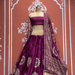 Satin Gazi Silk Bhandej Gota Work Lehenga