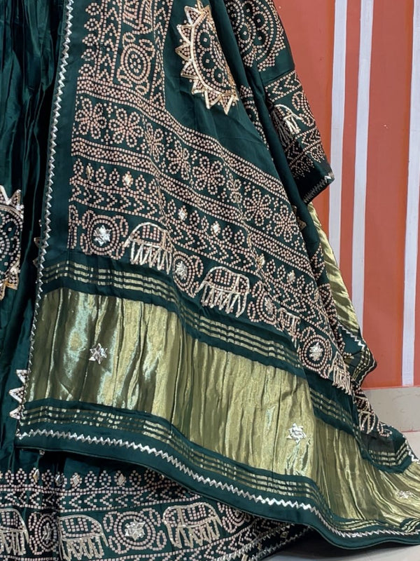 Satin Gazi Silk Bhandej Gota Work Lehenga