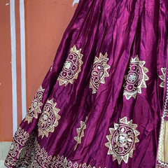 Satin Gazi Silk Bhandej Gota Work Lehenga
