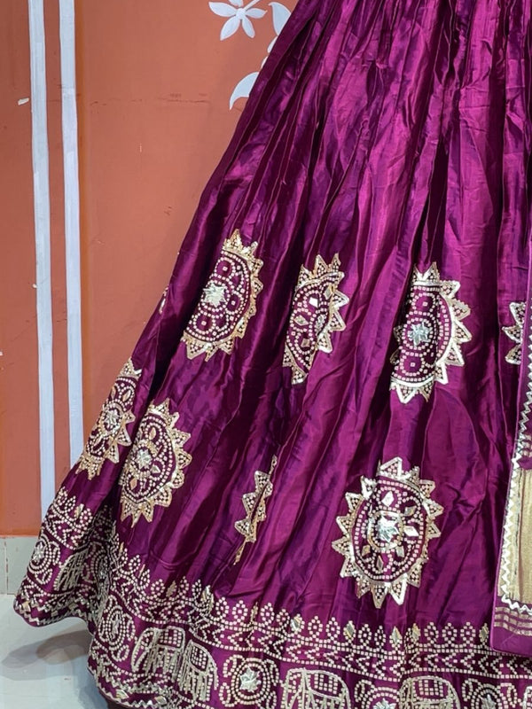 Satin Gazi Silk Bhandej Gota Work Lehenga
