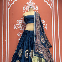 Satin Gazi Silk Bhandej Gota Work Lehenga