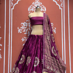 Satin Gazi Silk Bhandej Gota Work Lehenga