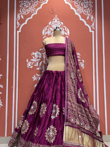 Satin Gazi Silk Bhandej Gota Work Lehenga
