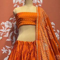 Satin Gazi Silk Bhandej Gota Work Lehenga