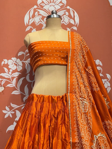 Satin Gazi Silk Bhandej Gota Work Lehenga