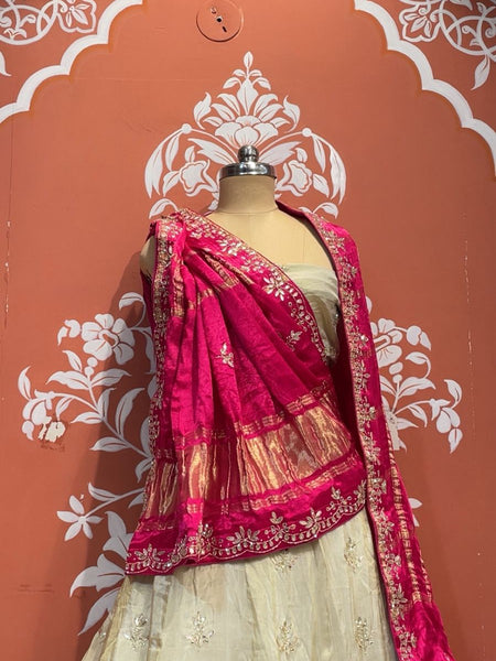 Pure Gazi Silk Handwork Dupatta with Tissue Lehenga