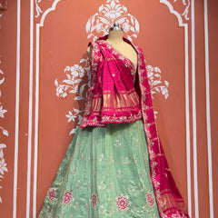 Pure Gazi Silk Handwork Dupatta with Tissue Lehenga