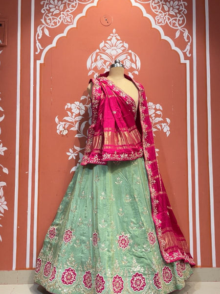 Pure Gazi Silk Handwork Dupatta with Tissue Lehenga