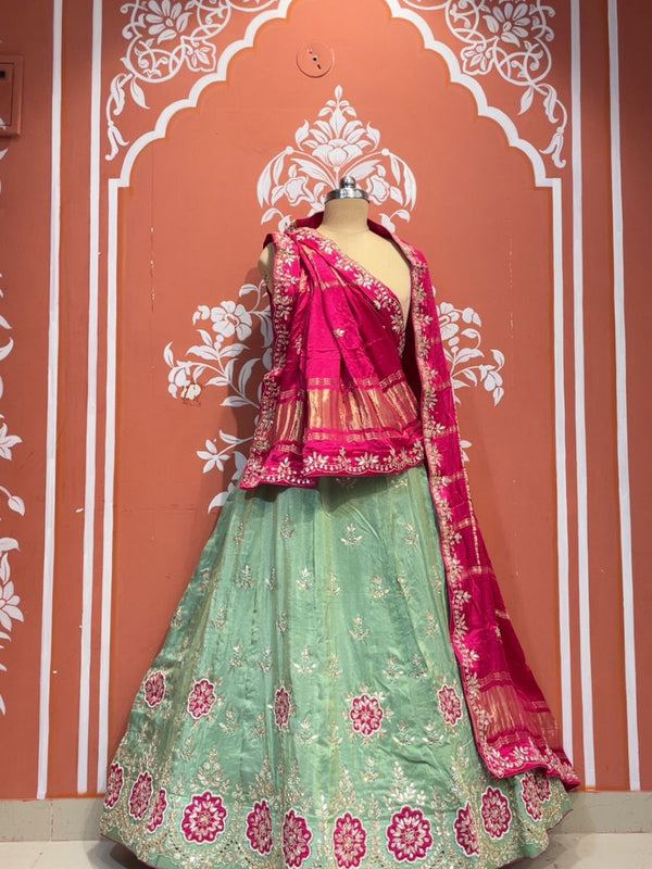 Pure Gazi Silk Handwork Dupatta with Tissue Lehenga