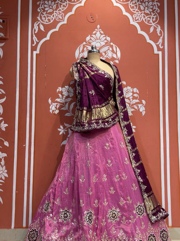 Pure Gazi Silk Handwork Dupatta with Tissue Lehenga