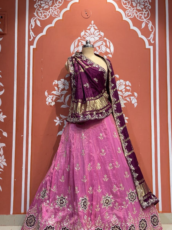 Pure Gazi Silk Handwork Dupatta with Tissue Lehenga