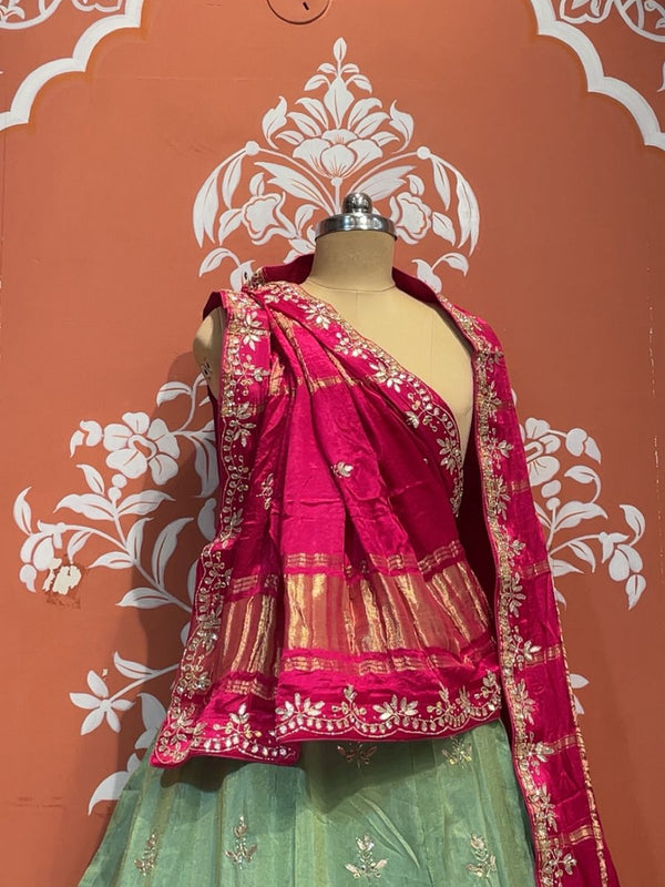 Pure Gazi Silk Handwork Dupatta with Tissue Lehenga