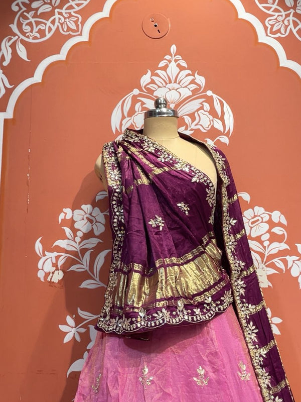 Pure Gazi Silk Handwork Dupatta with Tissue Lehenga