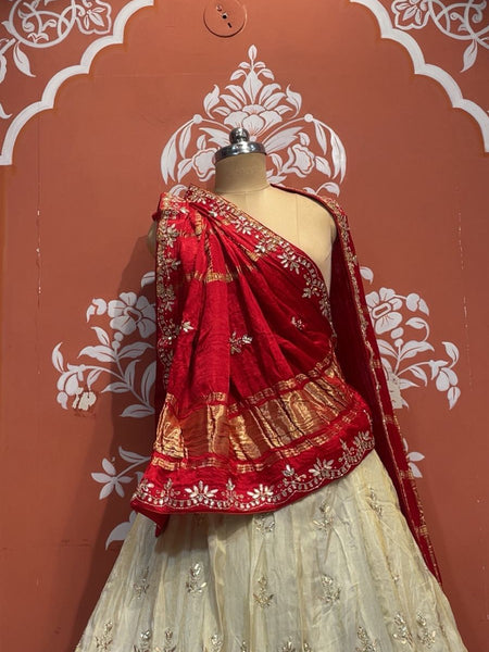 Pure Gazi Silk Handwork Dupatta with Tissue Lehenga