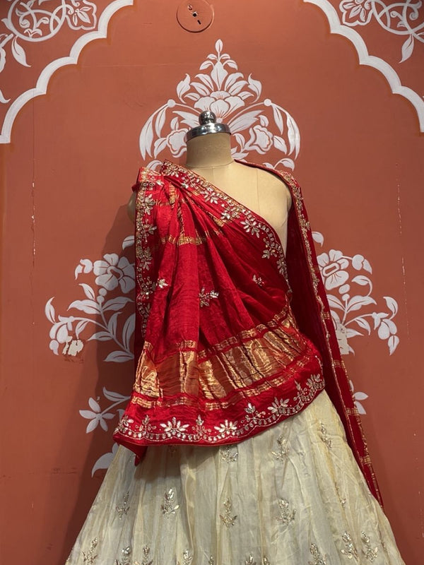 Pure Gazi Silk Handwork Dupatta with Tissue Lehenga