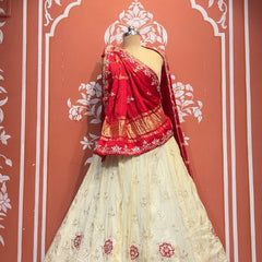 Pure Gazi Silk Handwork Dupatta with Tissue Lehenga