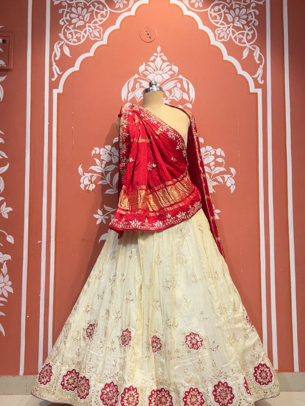 Pure Gazi Silk Handwork Dupatta with Tissue Lehenga
