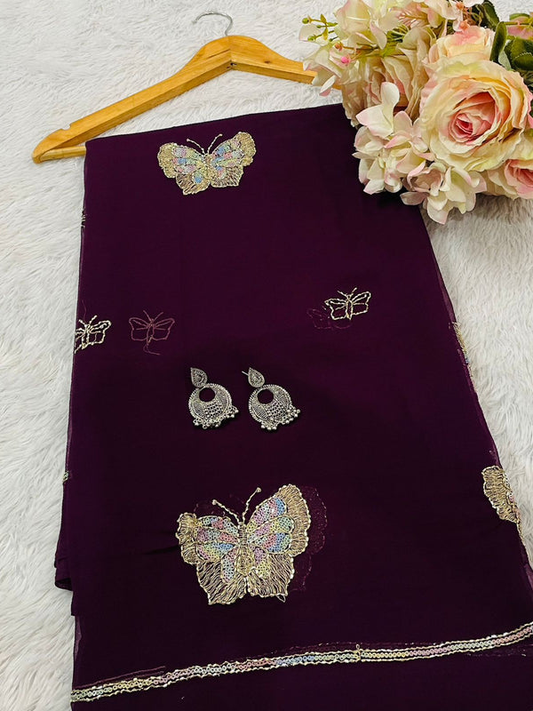 Pure Georgette Sitara Katdana Saree