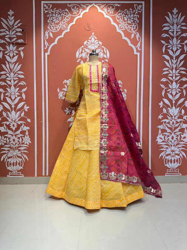 Kota Doriya Skirt , Kurti & Dupatta Set