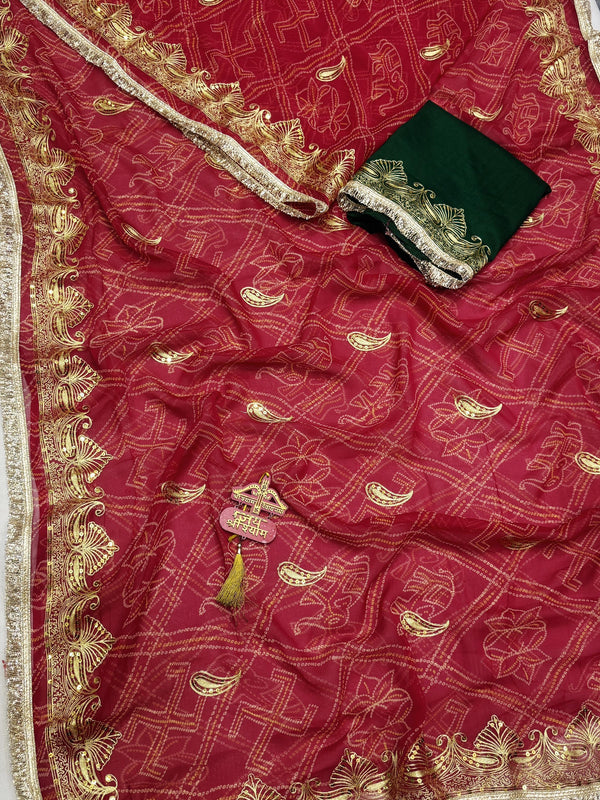 Royal Georgette Aari Taari Bhandej Saree