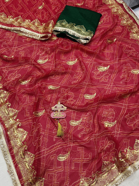 Royal Georgette Aari Taari Bhandej Saree