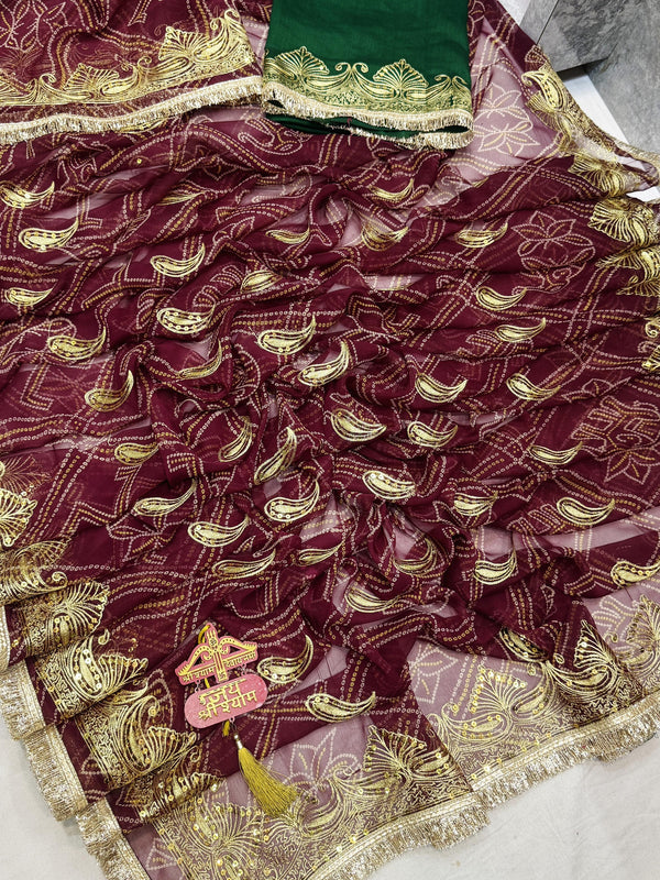 Royal Georgette Aari Taari Bhandej Saree