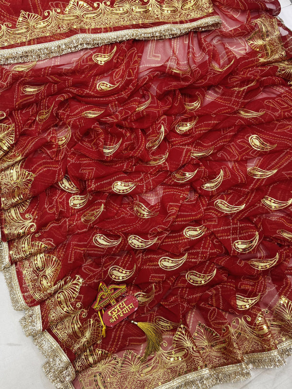 Royal Georgette Aari Taari Bhandej Saree