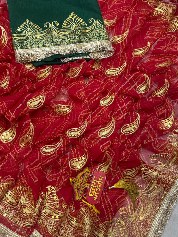 Royal Georgette Aari Taari Bhandej Saree