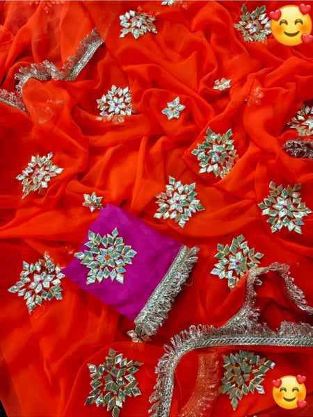 Semi Chiffon Gota Saree