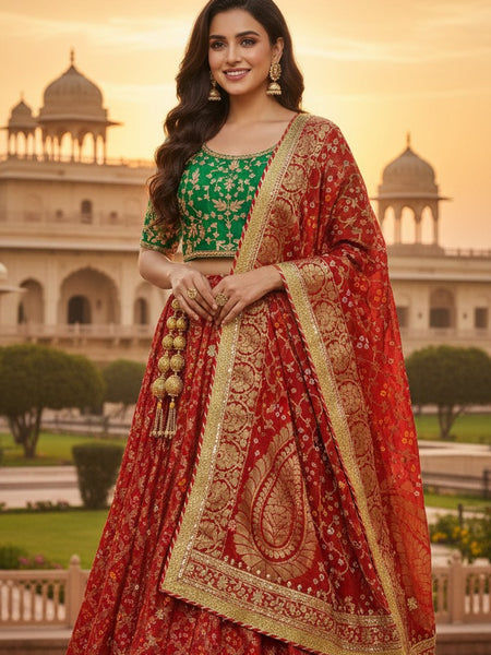 Rajasthani Bandhej Ghatchola Lehenga