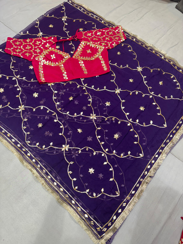 Semi Pure Diamond Chiffon Saree with Aangi Blouse