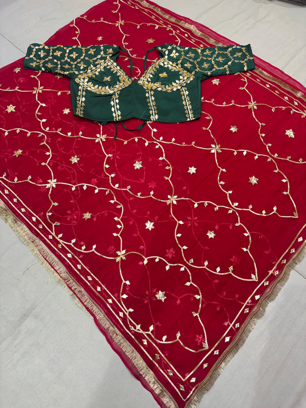 Semi Pure Diamond Chiffon Saree with Aangi Blouse