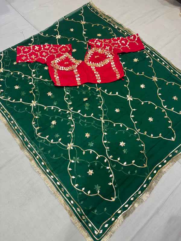 Semi Pure Diamond Chiffon Saree with Aangi Blouse