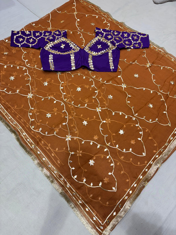 Semi Pure Diamond Chiffon Saree with Aangi Blouse