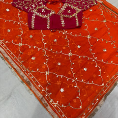 Semi Pure Diamond Chiffon Saree with Aangi Blouse