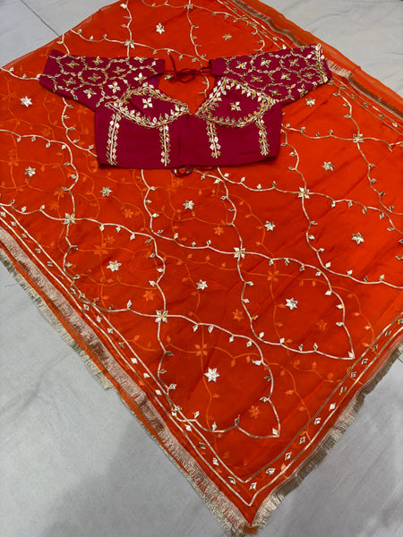 Semi Pure Diamond Chiffon Saree with Aangi Blouse