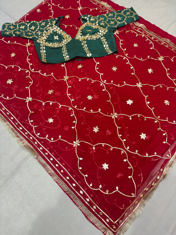 Semi Pure Diamond Chiffon Saree with Aangi Blouse