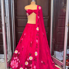Brush Paint Floral Lehenga