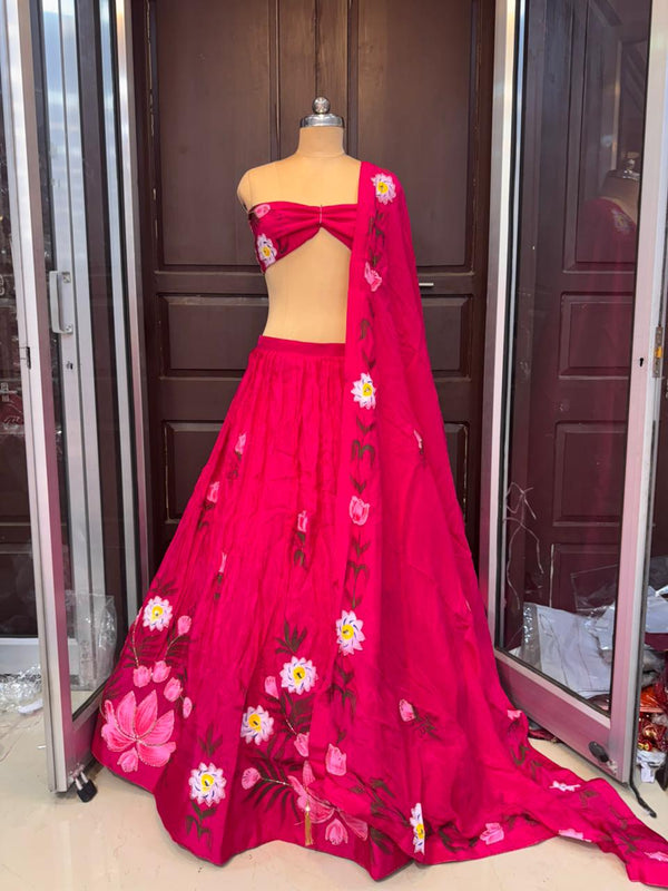 Brush Paint Floral Lehenga